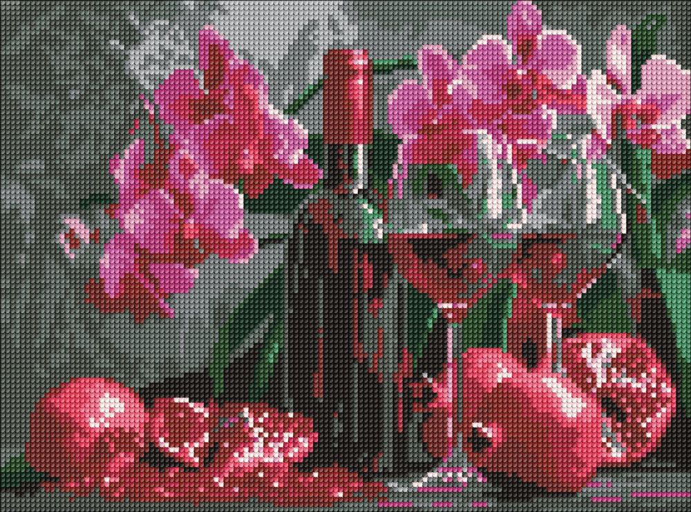 Набір з алмазною мозаїкою "Вино та орхідеї" 30х40см