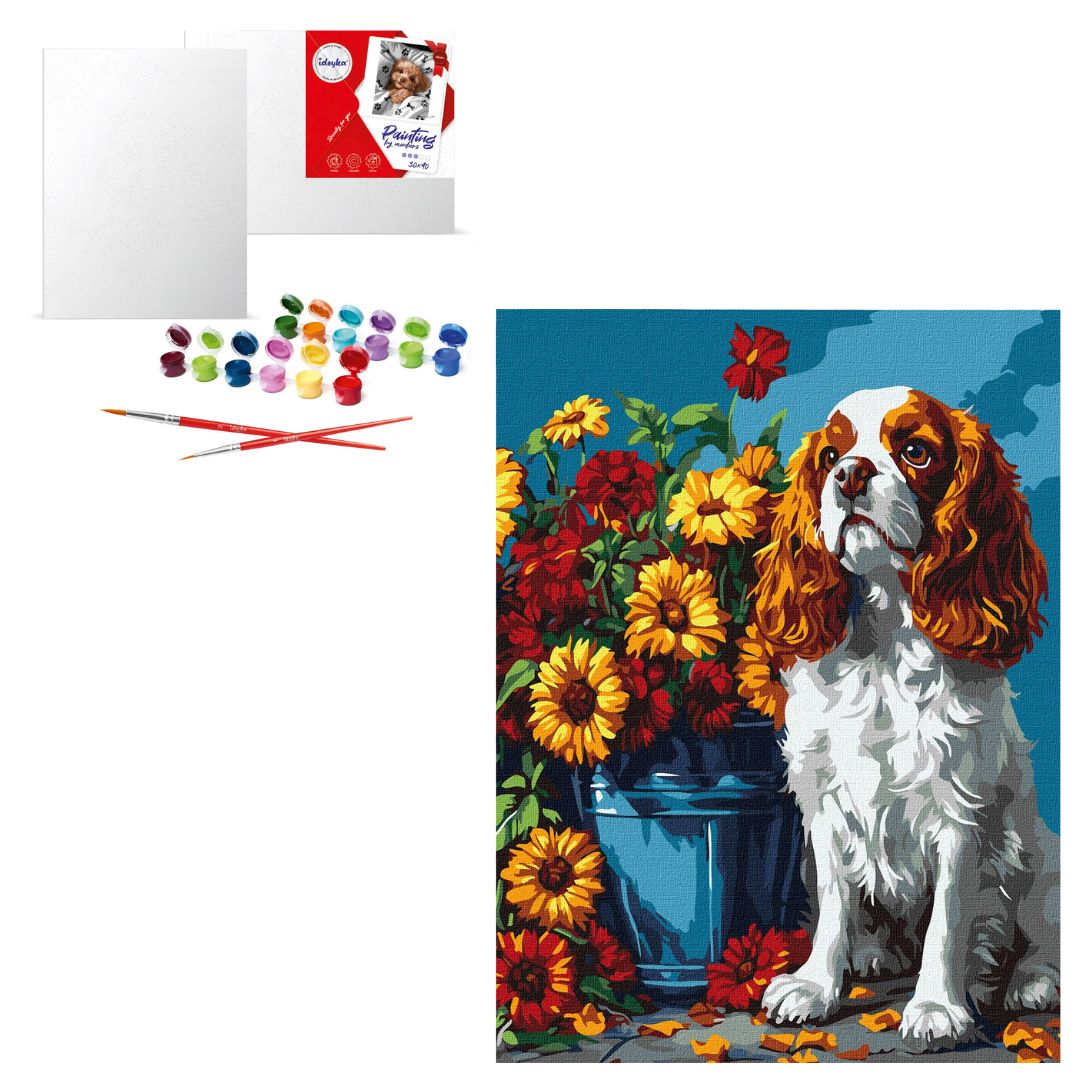 Набір для розпису по номерах "Спанієль та квіти" 30х40см