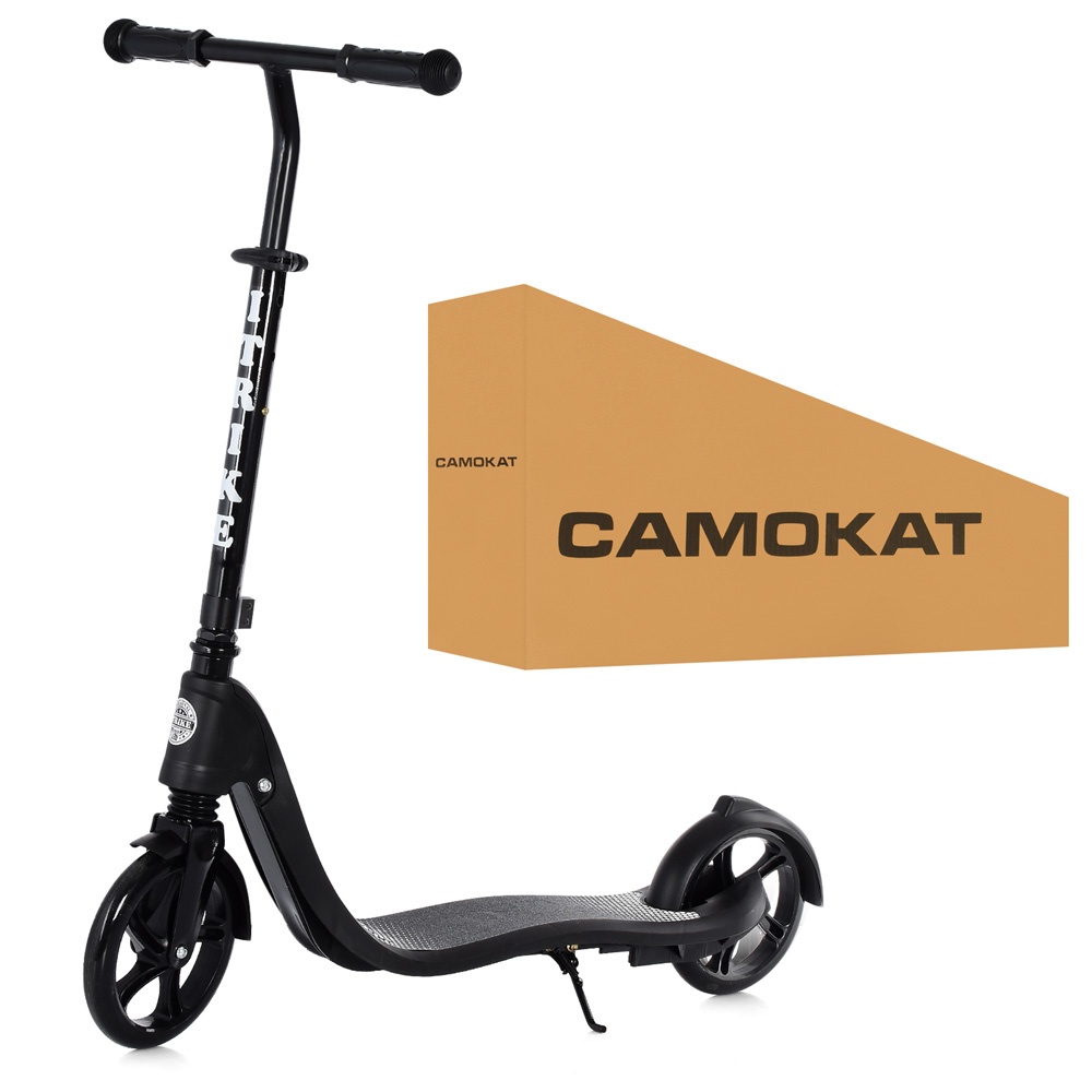 Самокат SR 2-082-B алюм., 2кол.ПУ200мм-пласт., кермо91/103см., підніжка48/33-13см.,підставка,чорний.