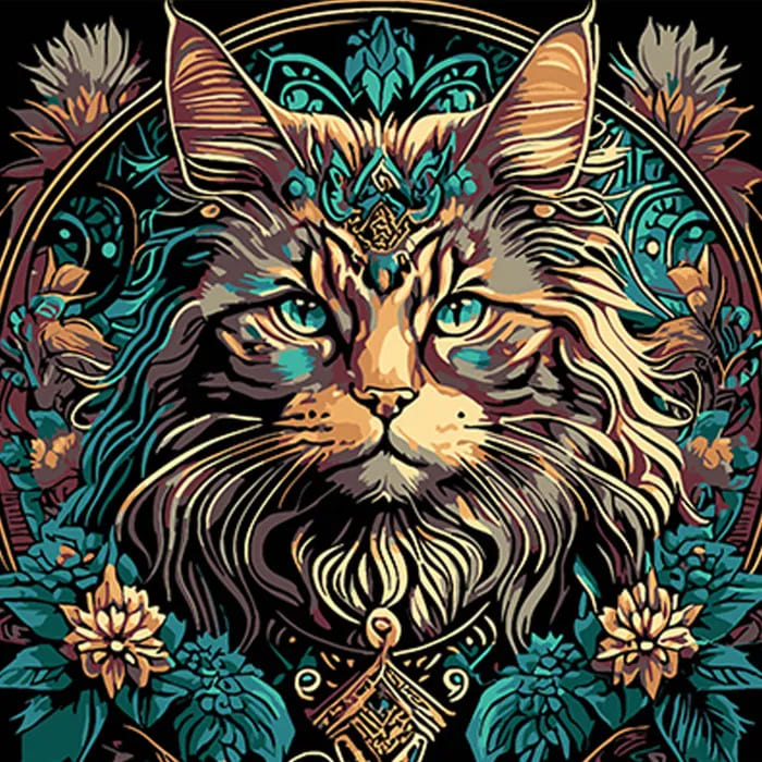 Картина за номерами Strateg ПРЕМІУМ Магія кота та квітів на чорному фоні розміром 30х30 см (SH3030-7