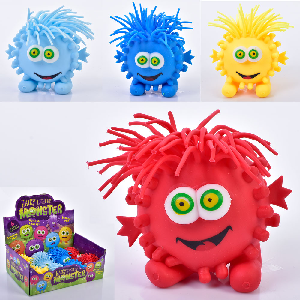 Фігурка TD202395 монстр, Ї-їжачок,світло,антистрес,4 кольори,бат.(табл), 12шт. в диспл.,32-22-12см.