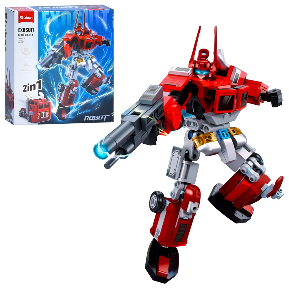 Конструктор SLUBAN M38-B1313 2в1 (робот, машина), фігурка, 260 дет., кор., 22-23,5-7 см.