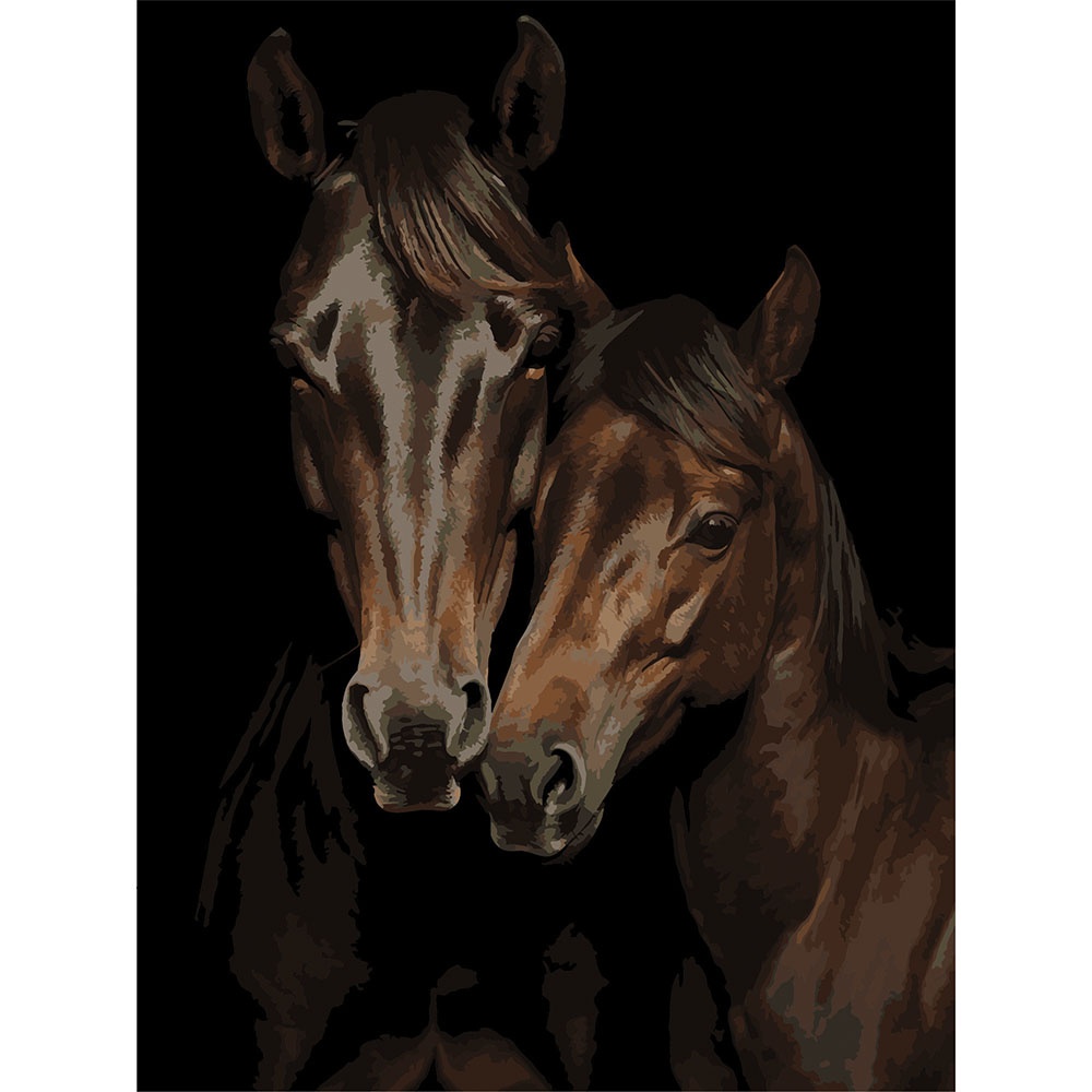 Картина за номерами Strateg Кінська пара на чорному фоні 30Х40 (FH-29)