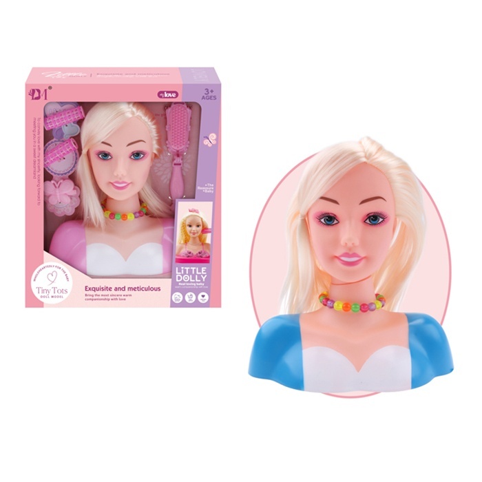 Лялька голова для зачісок BM3319-1B гребінець, бігуді, заколка, 2 кольори, кор., 21-24-10 см.