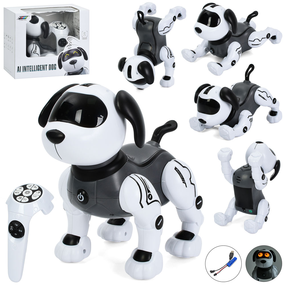 Тварина K55 (6шт) р/к, собака, 23см, акум, сенсорний, реагує на руку, музика, звук, звуки тварин, світло, танцює, команди, програмується, регулятор гучності, USBзарядне, в кор-ці, 28-25-17,5см