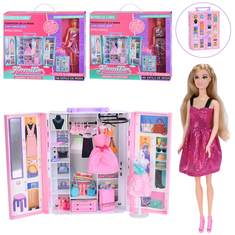 Лялька FD0435-36-38 29см, гардероб/шкаф, 25-33-9см, плаття,взуття,сумки,валіза,манекен,3 види,в кор.