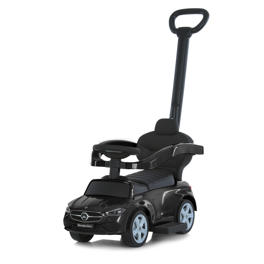 Каталка-толокар 668L-2 2в1 (батьків. ручка), підставка для ніг, шкіра, муз., бат., чорний.