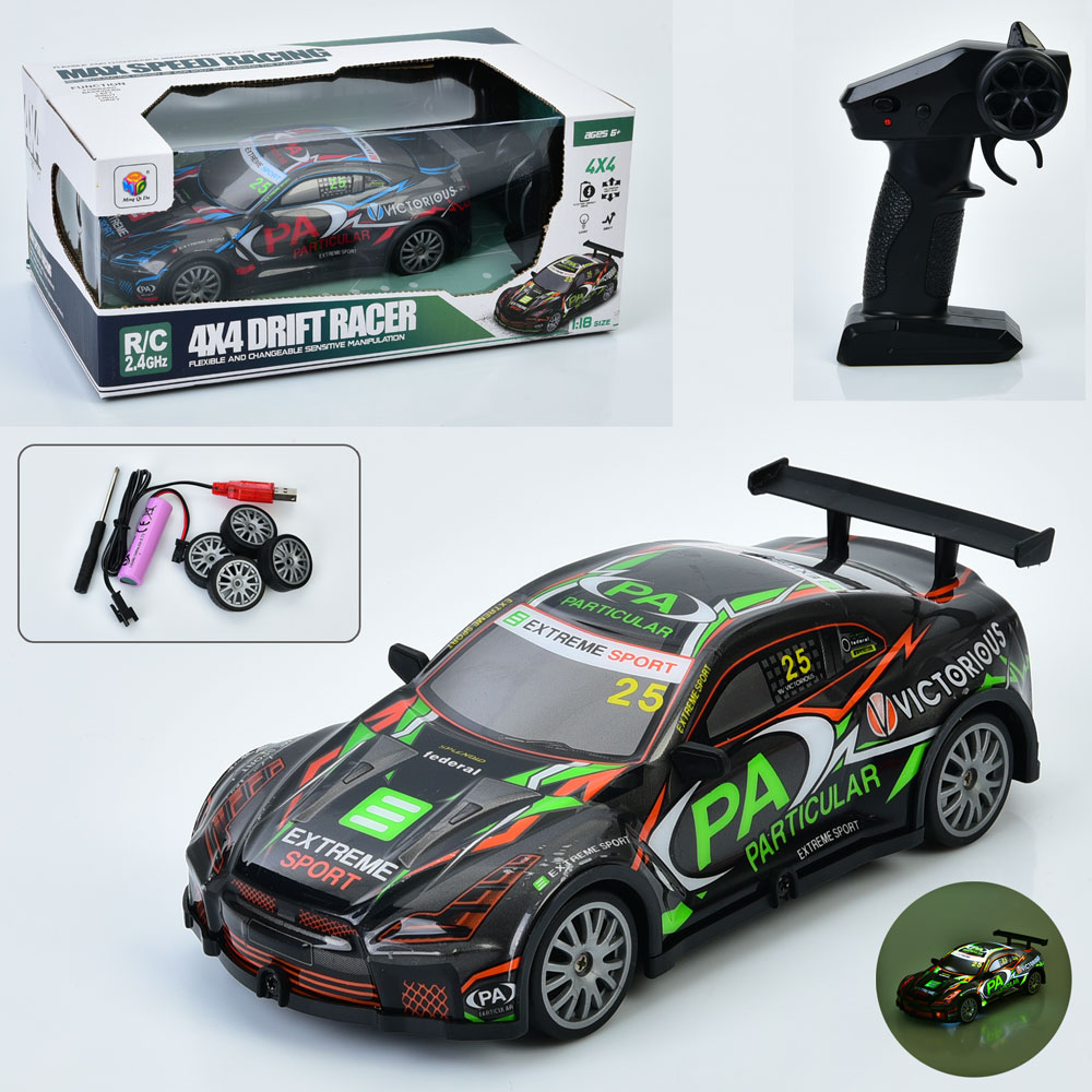 Машина 805-5A радіокер.2,4G,акум.,1:18,корпус не б'ється,дрифт,доп.колеса,4х4,USB,2кольори,світло,ко