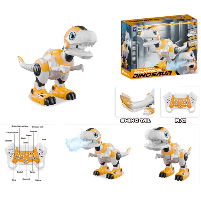 Динозавр A104 радіок.2.4G,акум.,ходить,їздить,пара/дим,USB,2кольори,муз.(анг),світло,кор.,47-39-22см