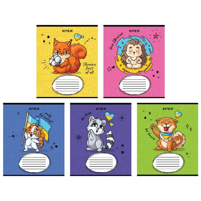 Зошит 12 арк., лін., гібр. лак + УФ лак, Хоробрі тварини