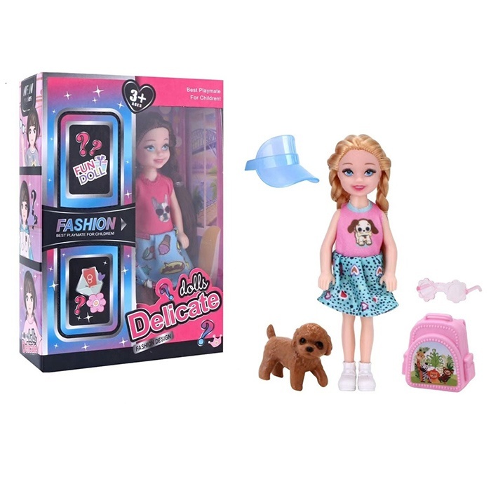 Лялька 8822-27 (72шт) 14см, собака, рюкзак, 2 види, в кор-ці, 12-17-4,5см