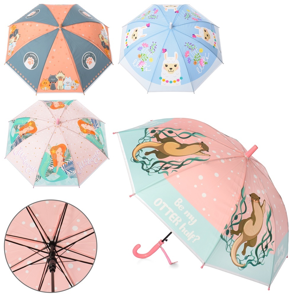 Парасолька дитяча MK 4621 довж.66см., тростина 61см., діам.83см., спиця 48см, клейонка, 4 види, кул.