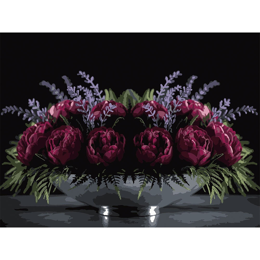 Картина за номерами Strateg Квітковий настрій на чорному фоні 30Х40 (FH-38)