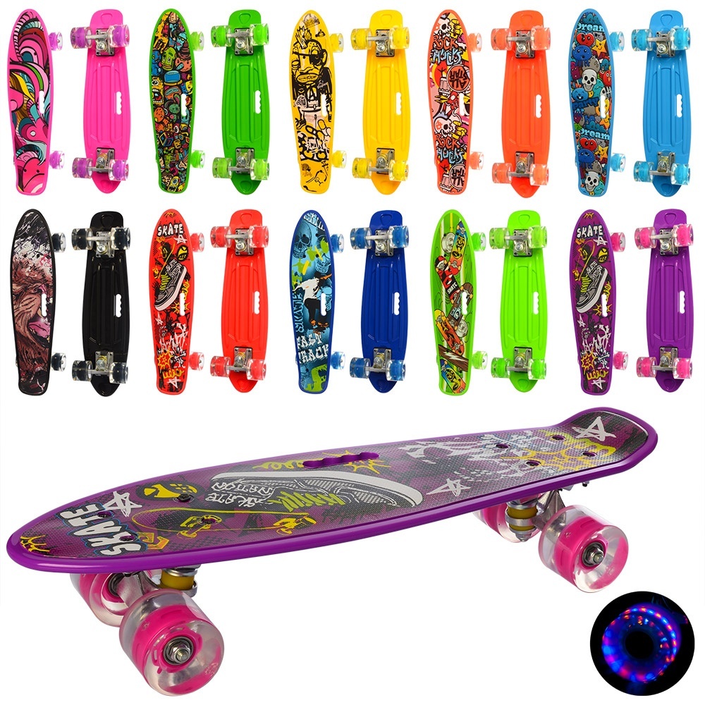Скейт MS 0749-6 пенні 55-14,5 см., колеса ПУ світло, малюнок, розібр., 10 видів, кул.