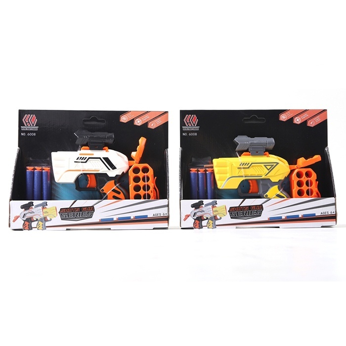 Пістолет 6008A м'які кулі-присоски 3 шт., 2 кольори, кор., 25,5-20-4,5 см.