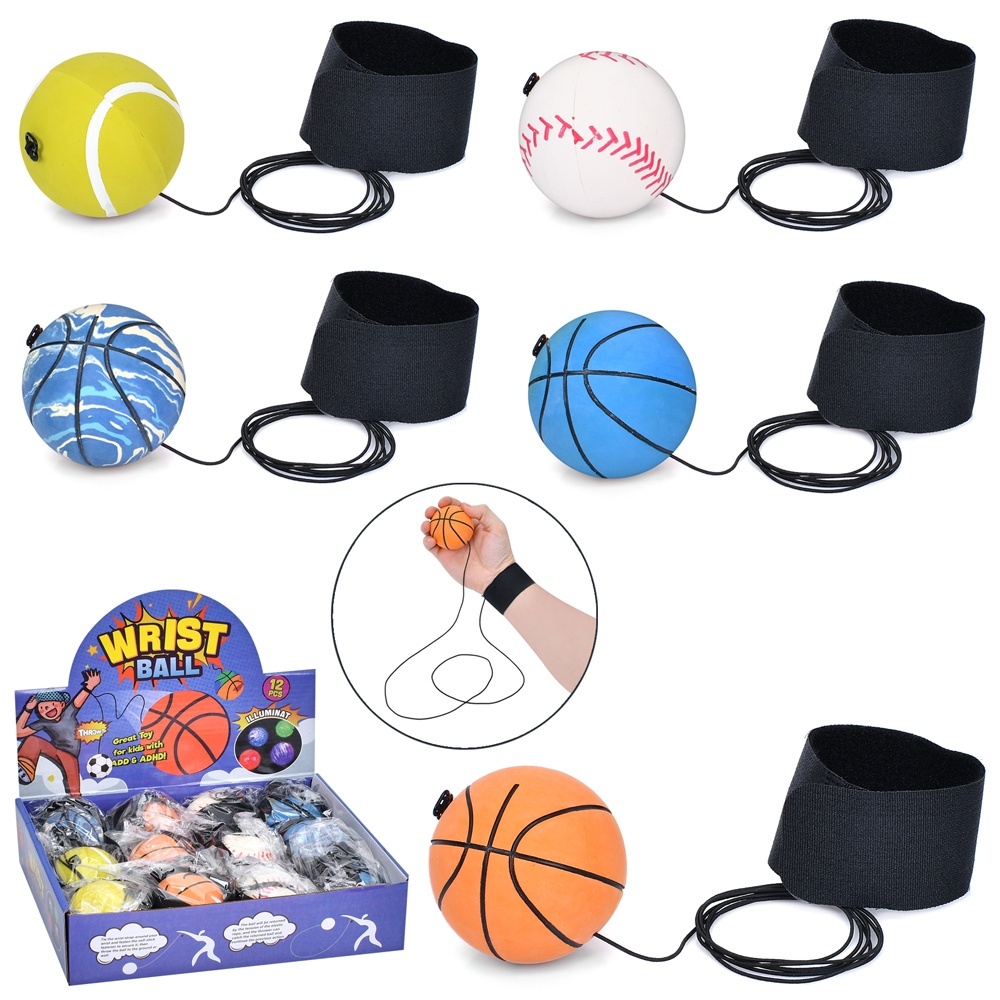 М'яч дитячий MS 4363  на гумці+браслет, пакет, мікс видів, 12шт. в диспл., 26-20-6,5 см.