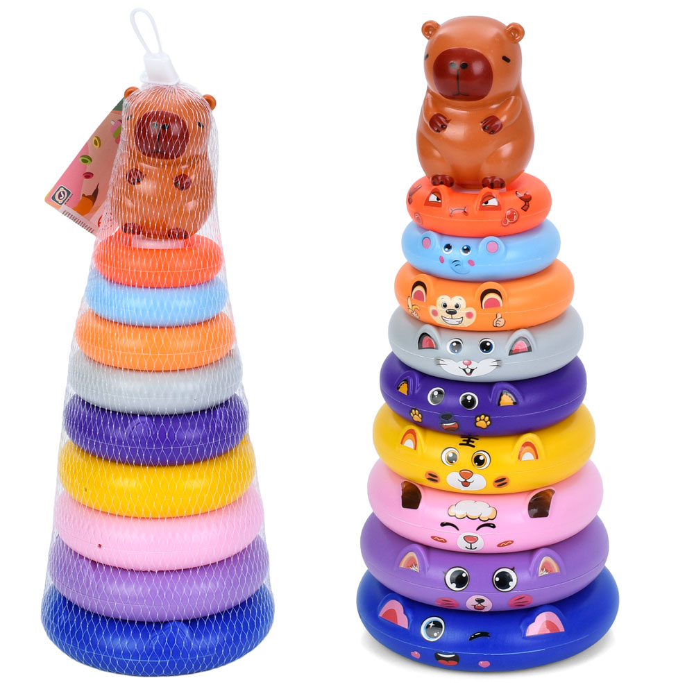 Пірамідка HJ-0619  капібара, кільця 8шт (з вушками), наліпки, сітка, 36-13-13 см.