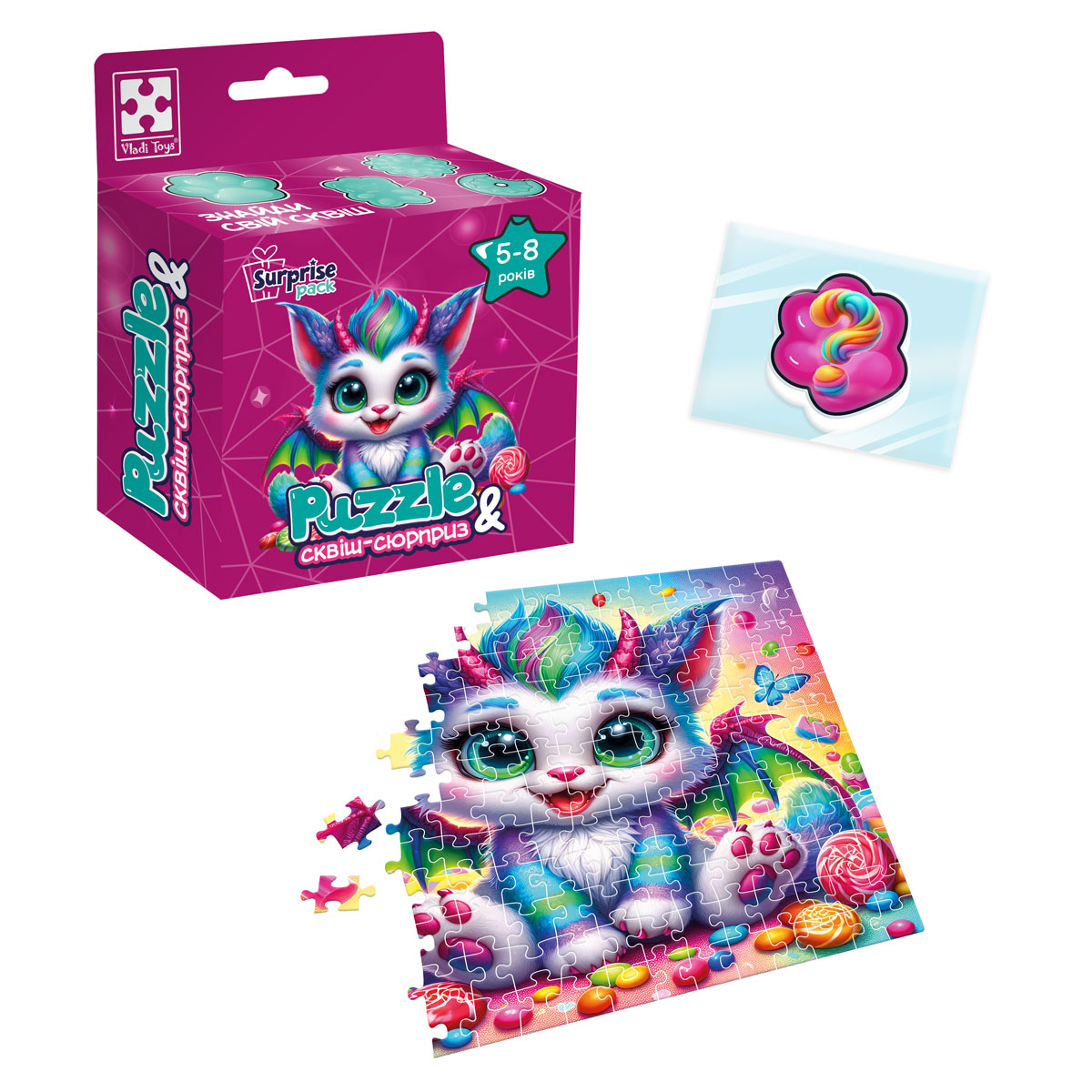 Гра розвиваюча пазли із сюрпризом "Кольоровий дракончик"VT8030-05 (укр)