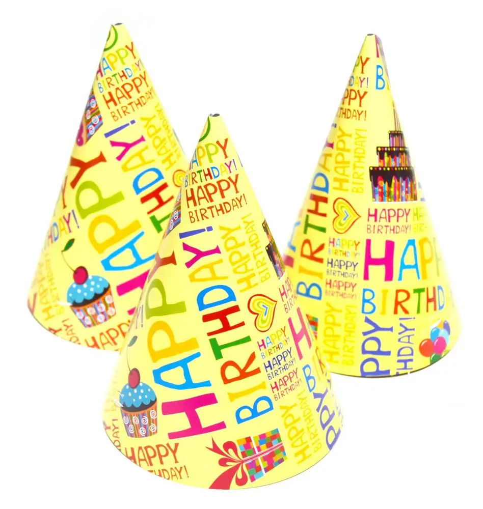 Ковпак святковий 15 см, "Happy Birthday" упаковка 20 шт