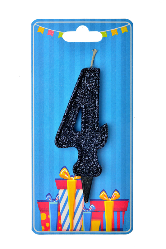 Свічка для торта  "Цифра 4" чорна блиск