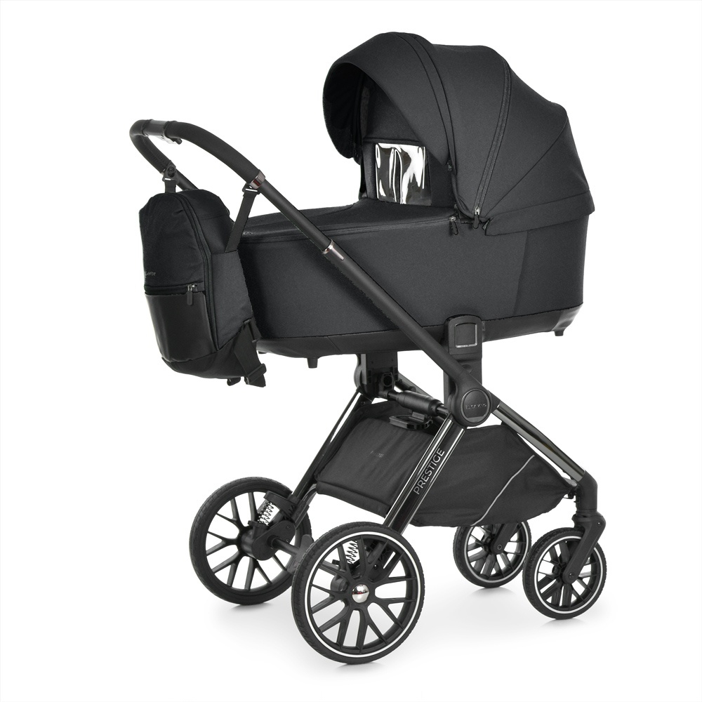 Коляска універсальна 2в1 El Camino PRESTIGE ME 1124-3 Black (1шт) люлька+прогул.блок,хром.рама, 2 дощовика, моск.сітка,рюкзак,алюмин, чорний