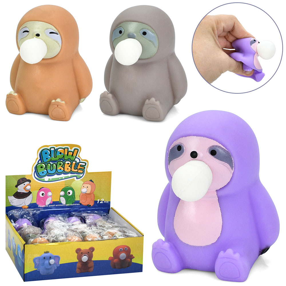 Іграшка MS 4719 лінивець,антистрес,іграшка-надувашка,тварина з жуйкою,3 кольори,кул.,12 шт. в диспл.