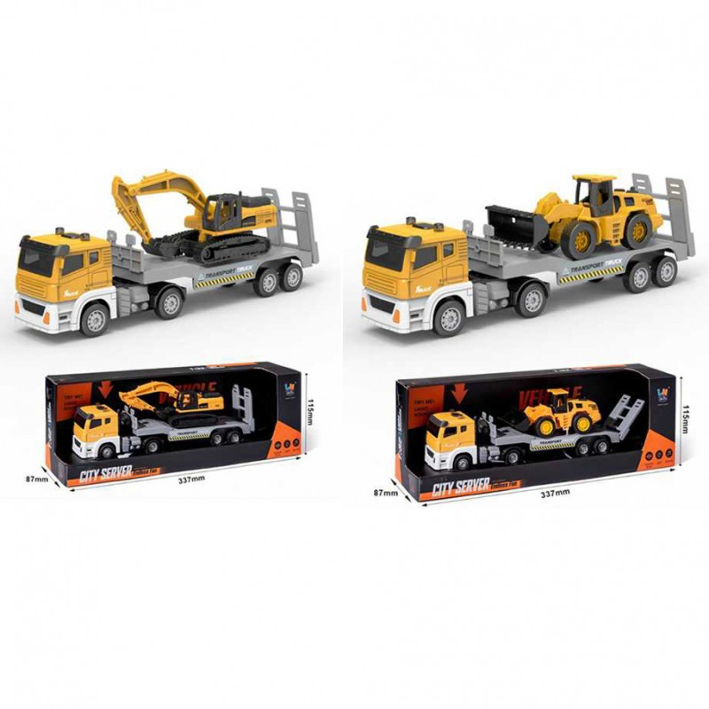 Трейлер B-005AB інерц,29см,1:32,звук,світло,гум.колеса,2 види(екскаватор, бульдозер), на бат., в кор