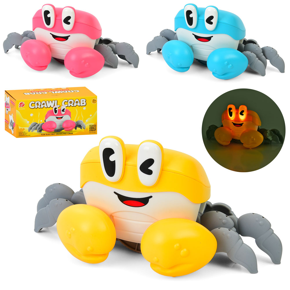 Музична іграшка S-003A краб, ходить/танцює, 3 кольори, муз., бат., кор., 23-11,5-12,5 см.