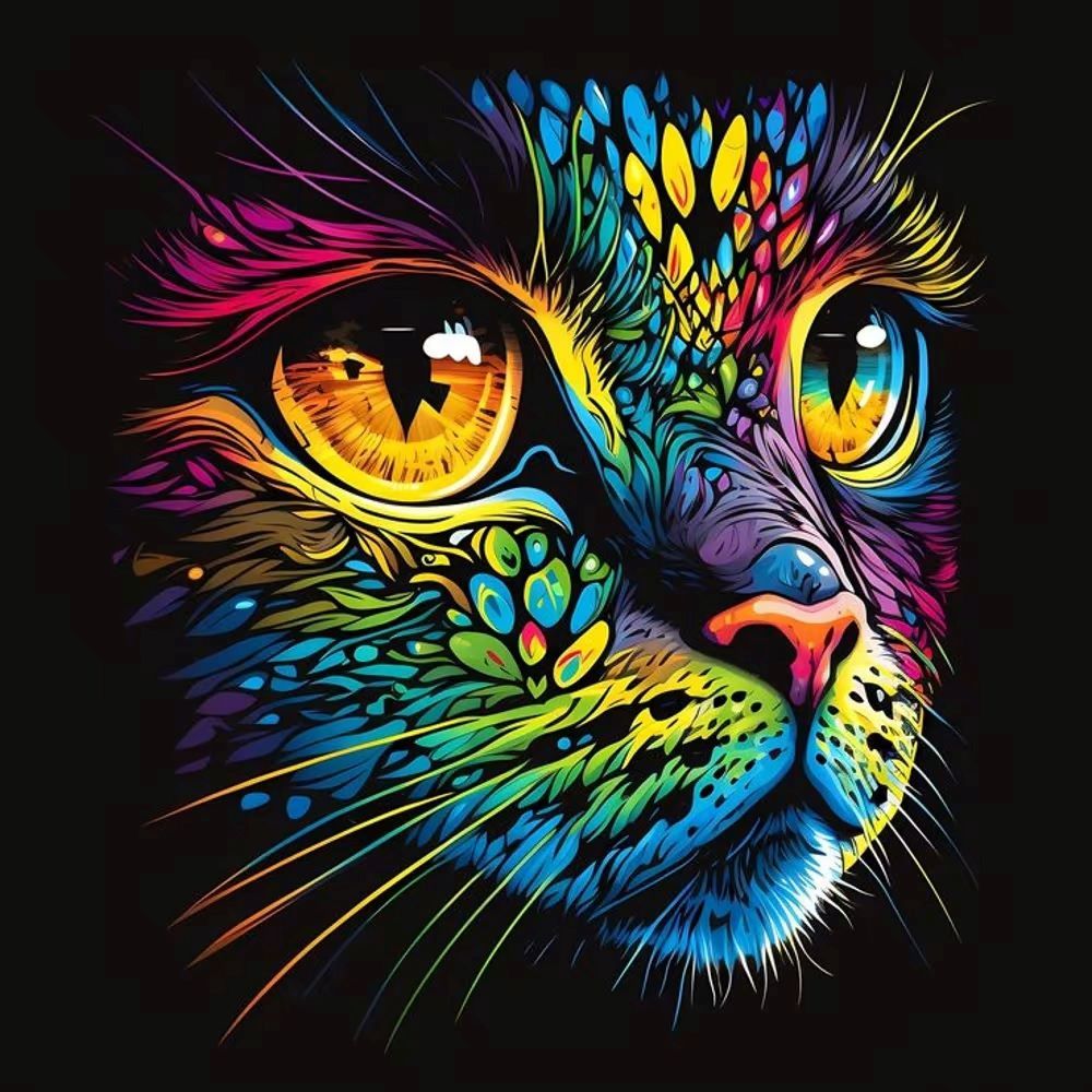 Набір для розпису по номерах Барвисте кошеня Strateg на чорному фоні розміром 40х40 см (AV4040-4)