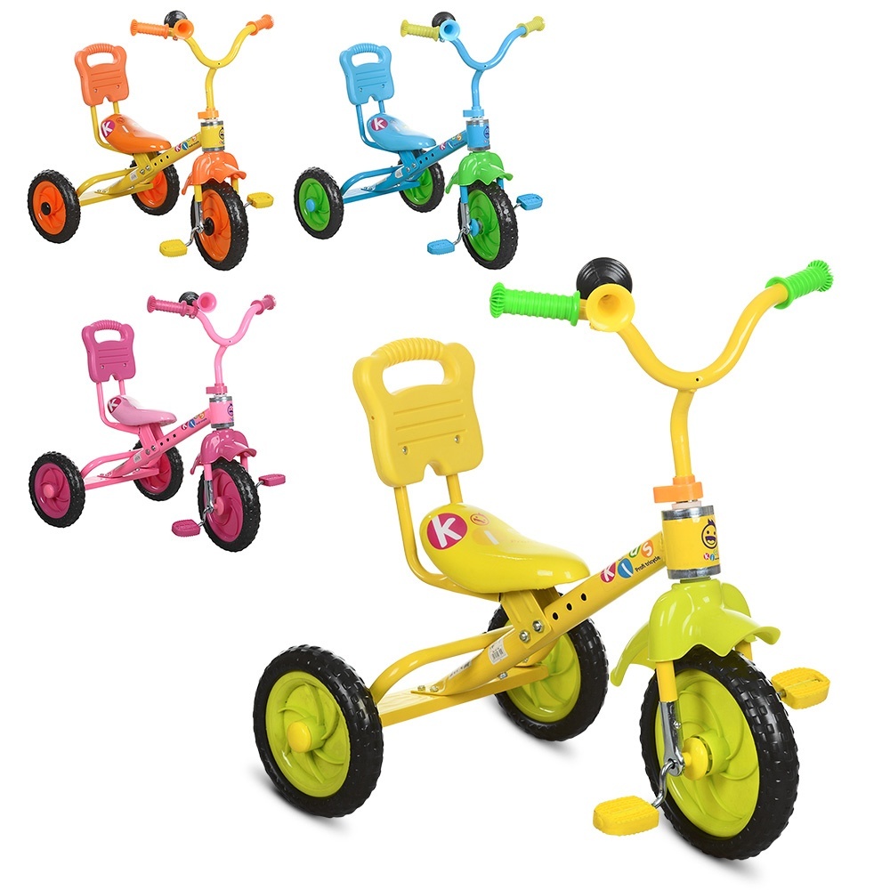 Фотография 1 товарной позиции интернет-магазина детских игрушек www.smarttoys.com.ua Велосипед M 1190 три колеса, блакитний, рожевий, жовтий, клаксон