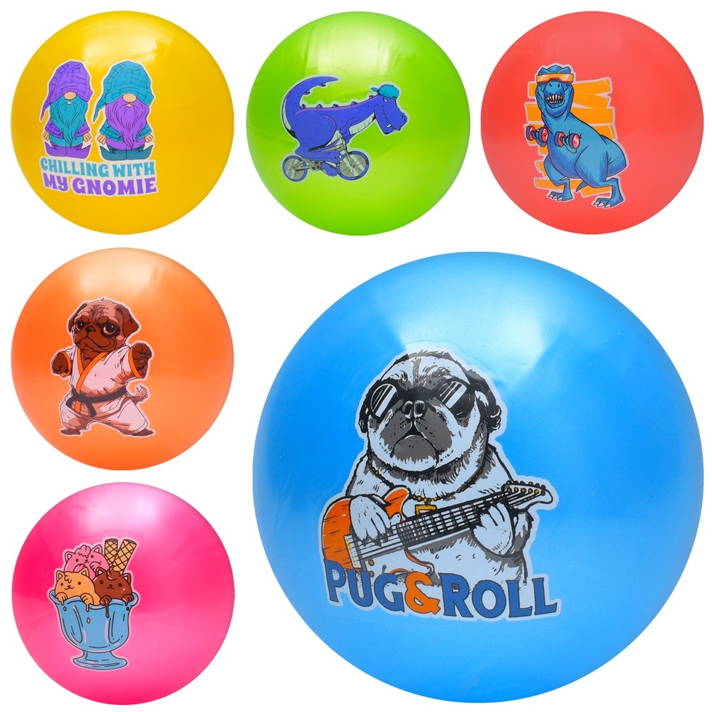 М'яч дитячий MS 3773 9 дюймів, 60г, принт (собаки, динозаври, монстри, кошенята), 6 видів/6 кольорів