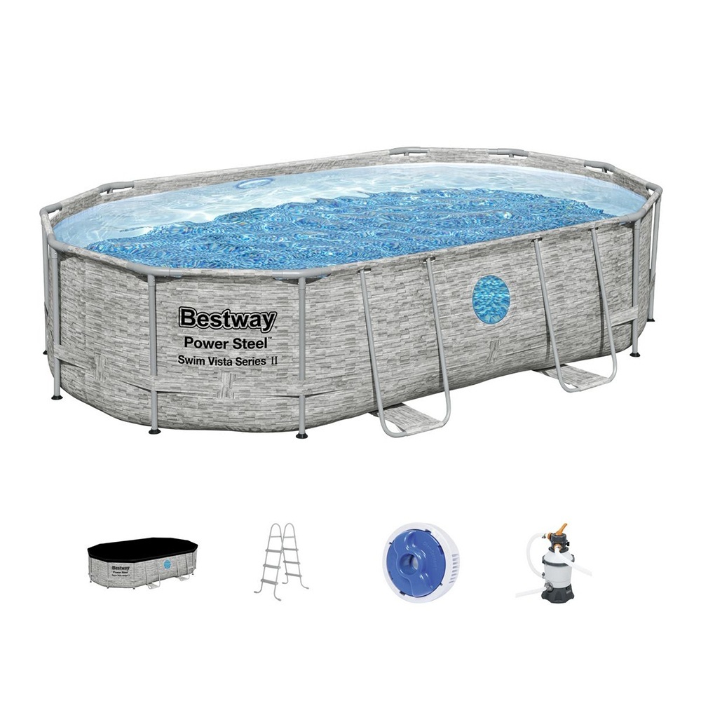 Басейн каркасний BW 56946 овальний, фільтр-насос, сходи, тент, 488-305-107см.