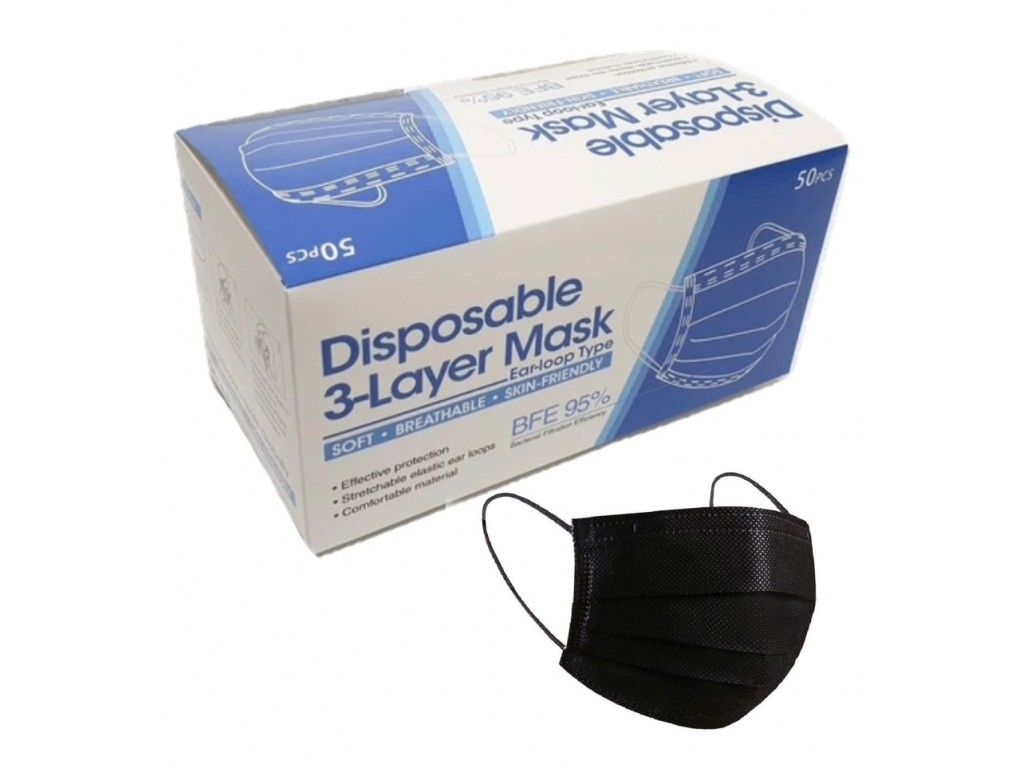Медичні маски чорні mask black (2500)