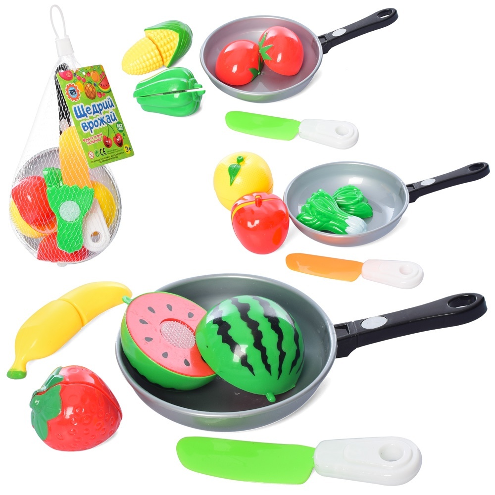 Продукти 4013D на липучці, 3шт., сковорідка, ніж, 3види (овочі/фрукти), сітка, 20-12-6см.
