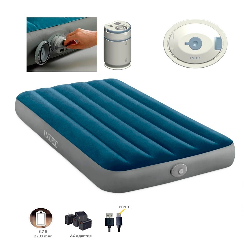 Велюр матрац 64187  надувний,,одномісний, вбудований насос 99х191х25см.,USB