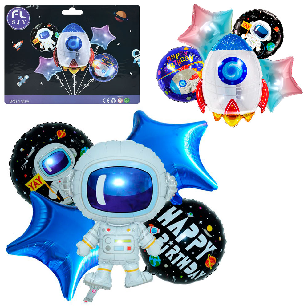 Повiтрянi кульки MK 5650 космос,Happy Birthday,наб.5шт.(куля 2шт,зірка 2шт),2види,кул.,22-16,5-0,5см