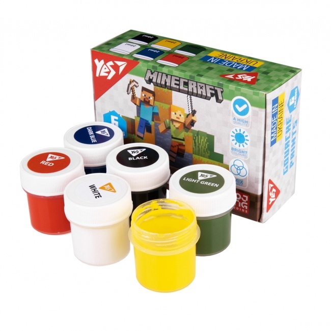 Фарби гуашеві Yes Minecraft 6 кол. 20 мл