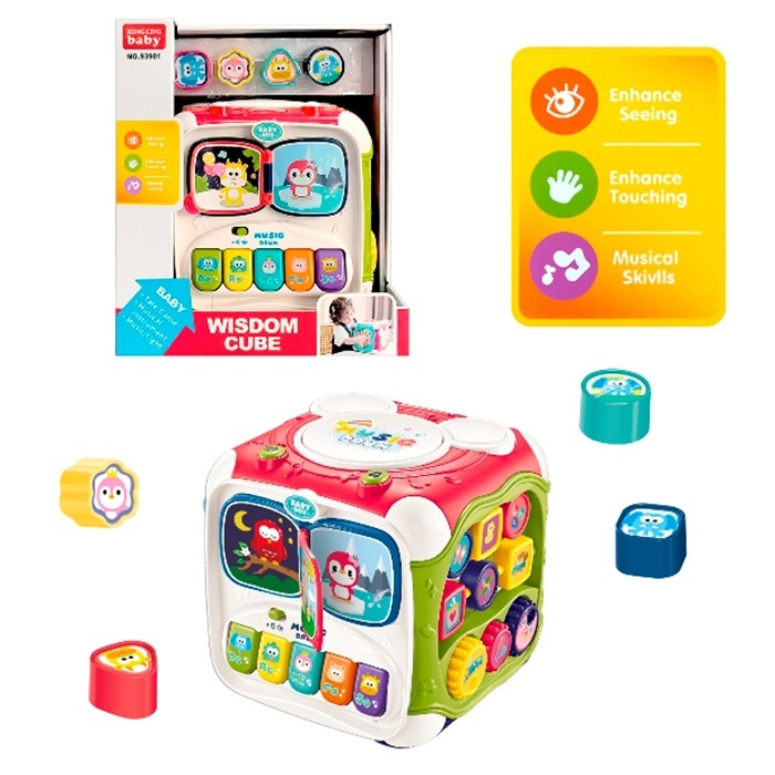 Гра 93901 куб,бізікуб,сортер (4фігури),шестерні,піаніно,барабан,муз.(англ.),світло,бат.,кор.,28,5-32