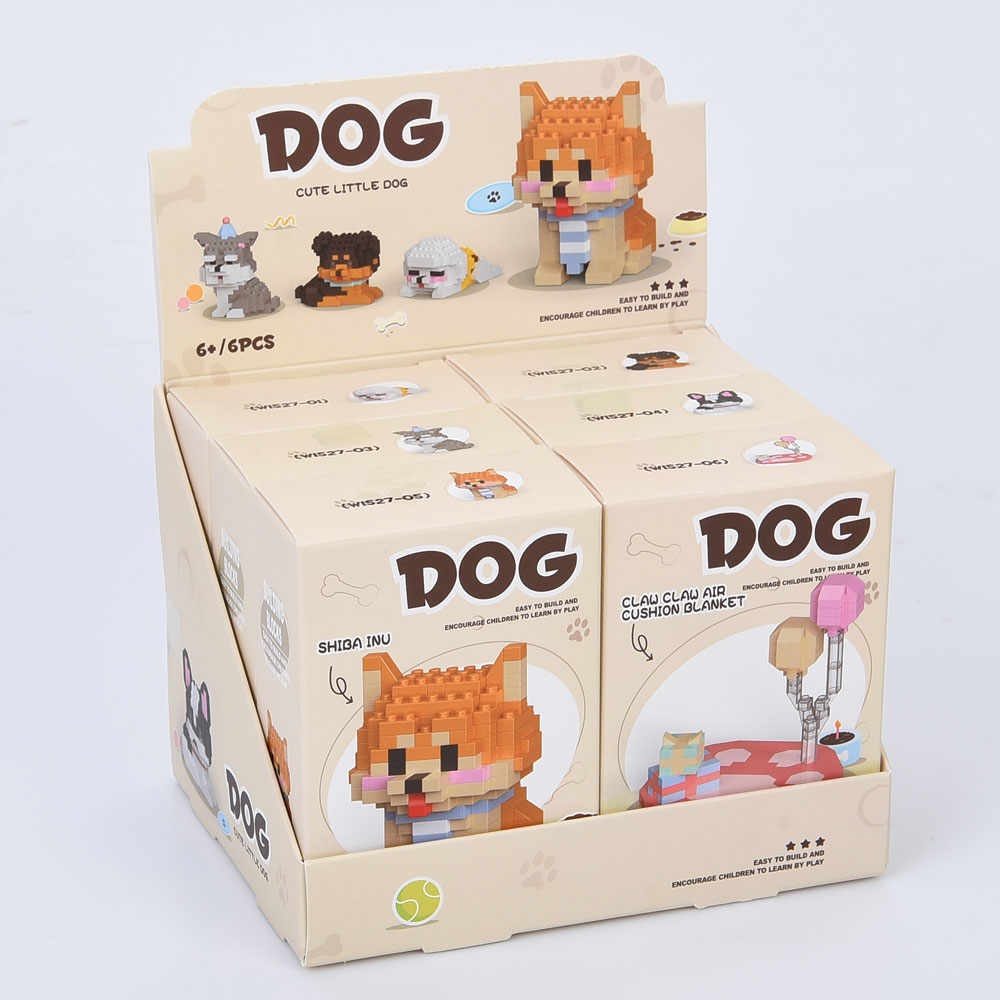Конструктор W1527 собака, від 148дет,6видів(1вид-килимок)в кор-ці, 6шт в дисплеї16,5-13см