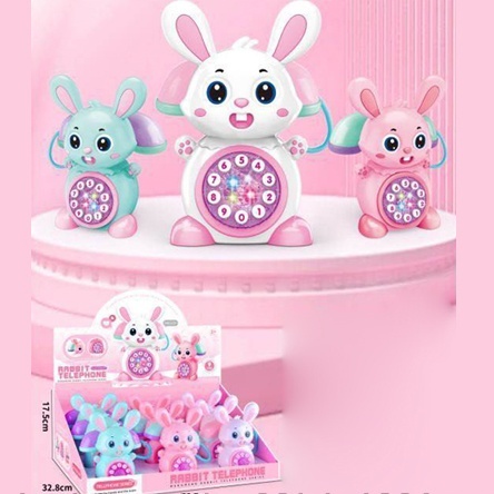 Телефон 6820B зайчик, 3 кольори, муз., світло, бат., 9 шт. в диспл., 47-33-17,5 см.