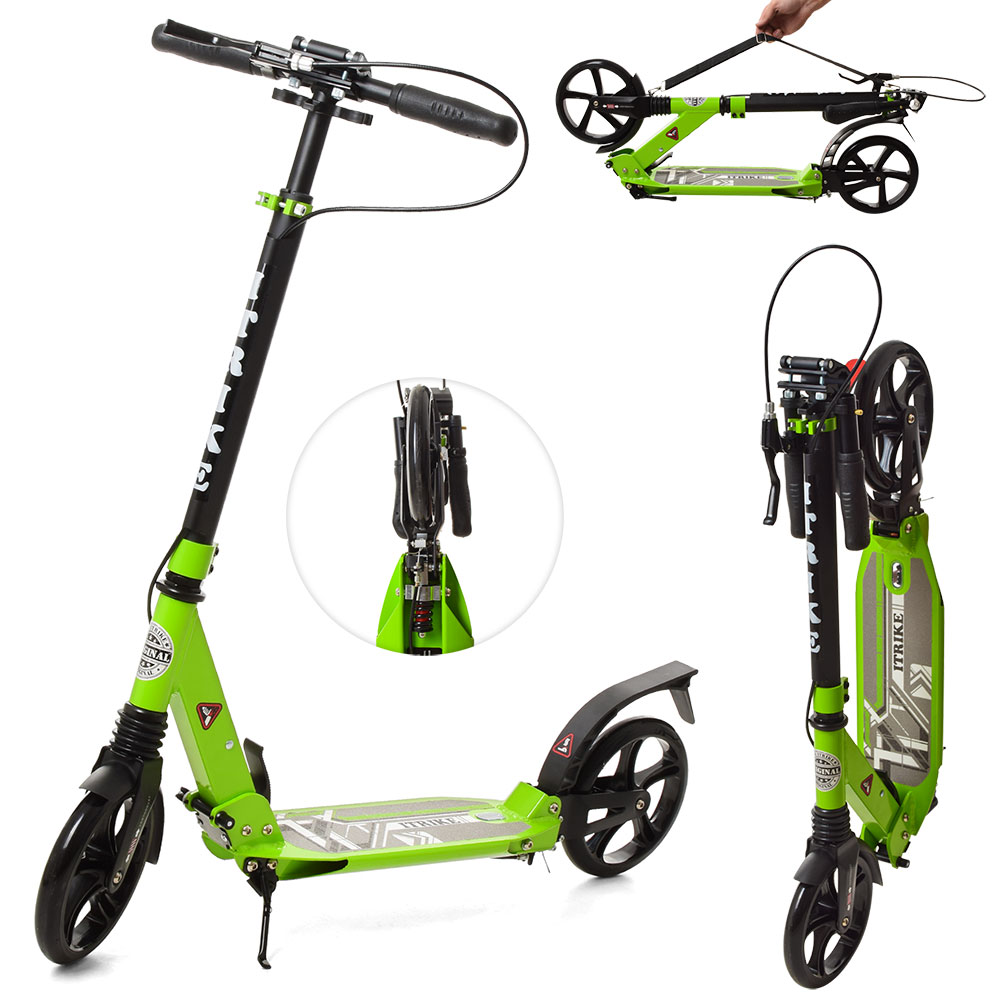 Самокат SR 2-018-9-GR доросл.,алюм.,кол.2шт.ПУ200мм.,ручне гальмо,замок,зелений,кор.