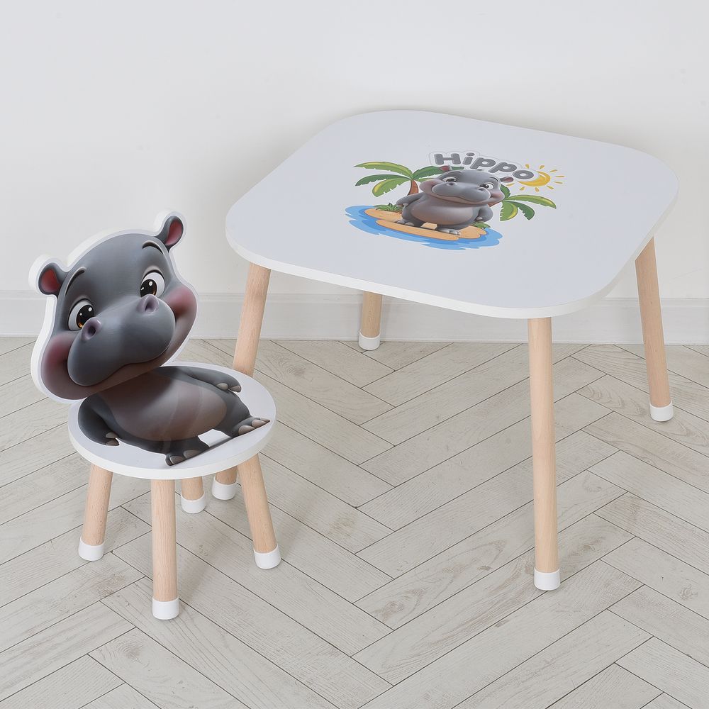 Столик M 502-6 1 стільчик, дерев'яний, бегемотик