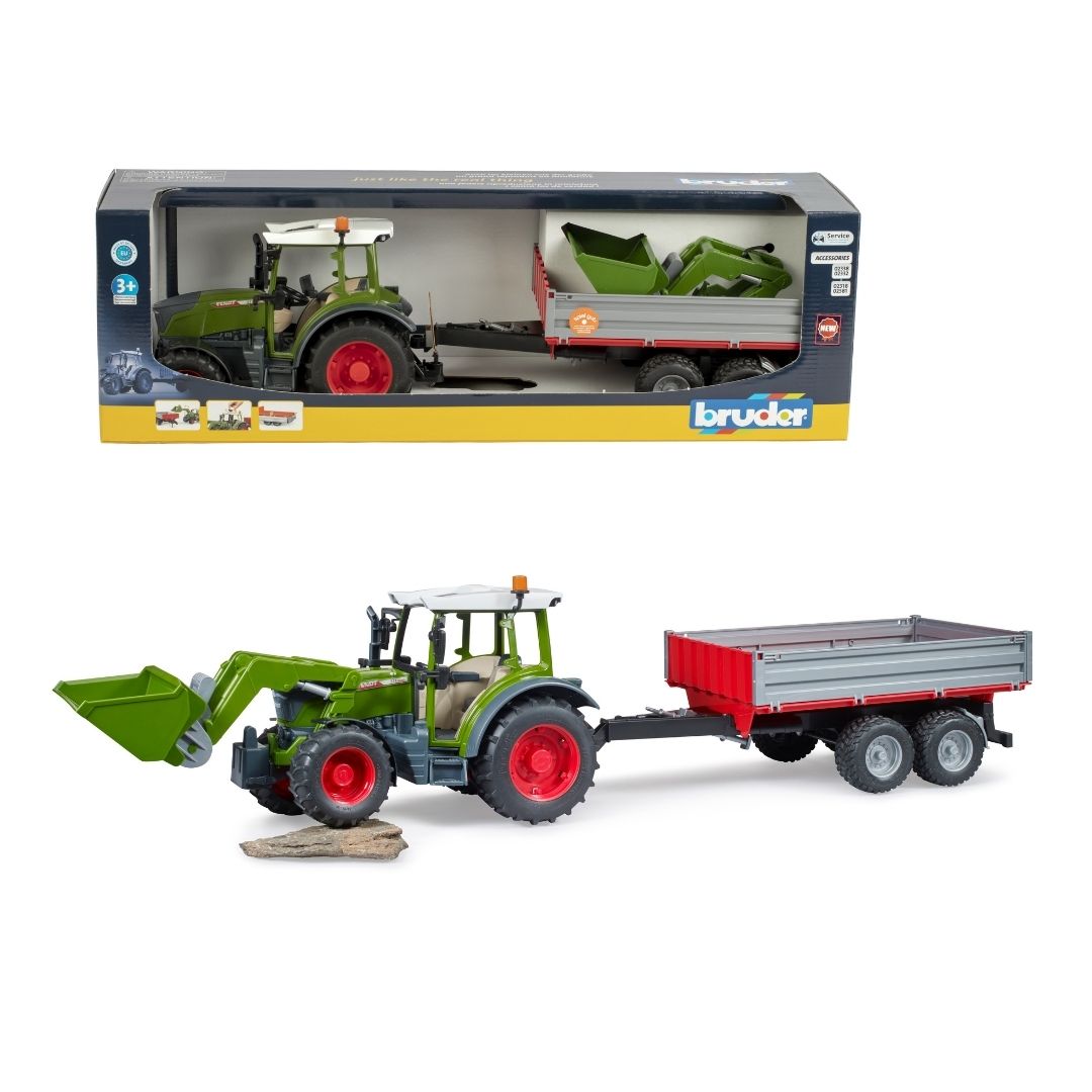 Машинка іграшкова. Трактор Fendt Vario 211 з переднім навантажувачем та причепом