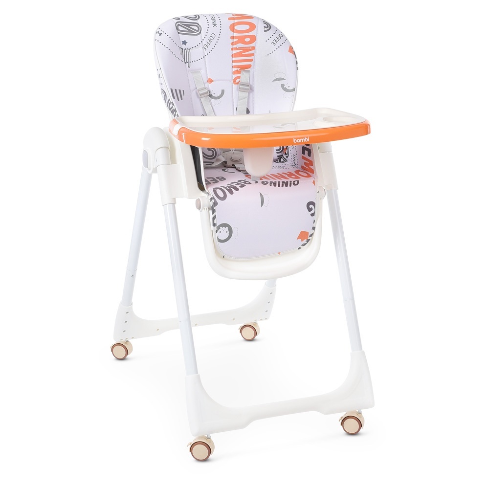 Стільчик M 5673-7 для годування, 5-ти точ., екошкіра, помаранчевий.