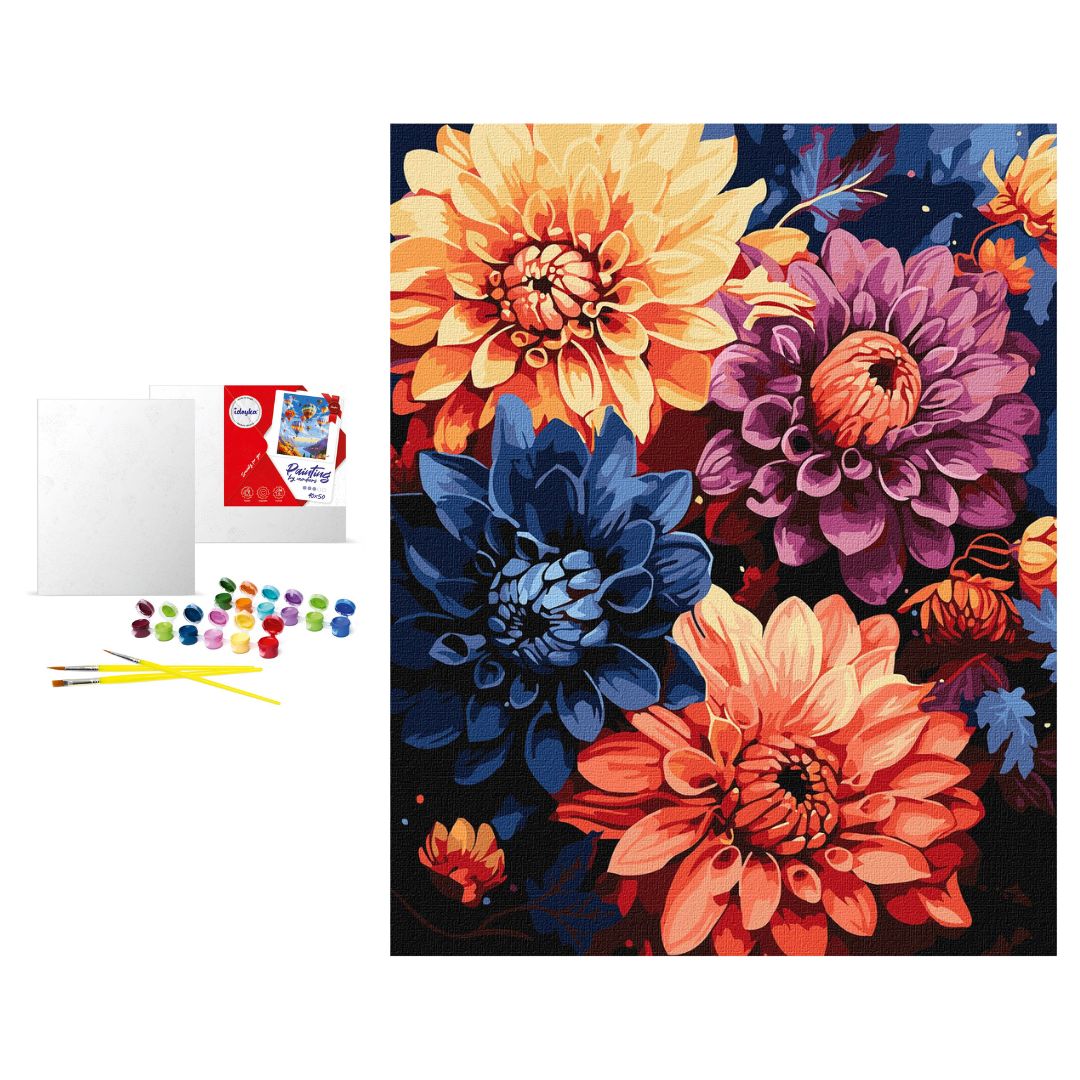 Набір для розпису по номерах. "Барвисті жоржини" 40х50см