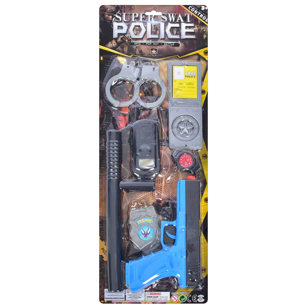 Набір зі зброєю 2327 (72шт) 7 предметів (пістолет 22см, палиця, рація, наручники, значок), на листі, 58-21-3см