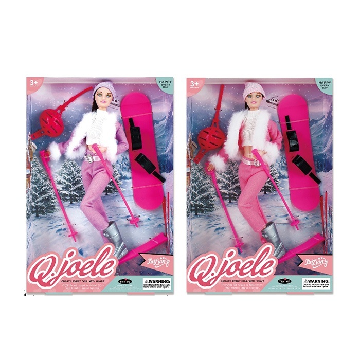Лялька L5748S-3 лижниця, шарнірна, лижі, сноуборд, 2 кольори, кор.,  32,5-22-6 см.