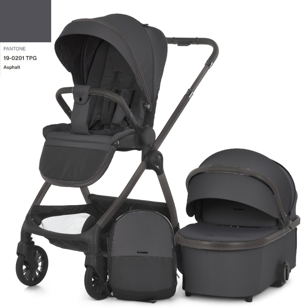 Візок універсал., 2в1 El Camino RIVIERA ME 1183 Vulcan Gray люлька+прогул. блок, рюкзак,темн-сірий