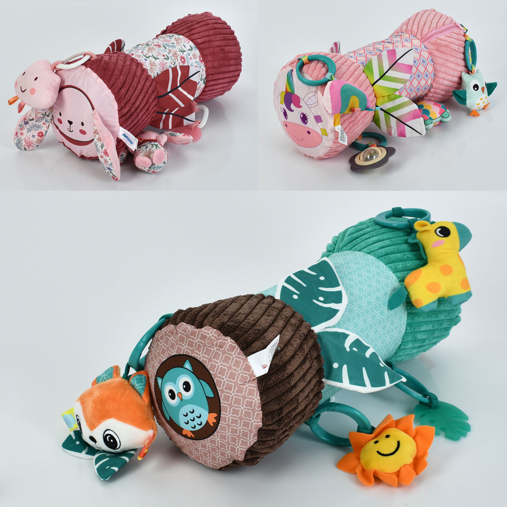 Валик для немовляти HB 0094 ABC надувний (чохол плюш), дзеркало, підвіски,плюш,3 види,кул.,18-25-7см