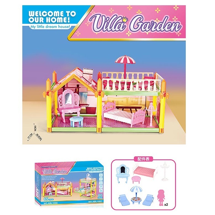 Будиночок ABL1055 36,5-17-18см., меблі, лялька 2 шт., 65 дет.,  кор., 38-23,5-8 см.